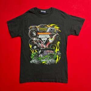 Vtg Monster Truck Jam Finals Faded Grave Digger AOP Shirt S Biker Y2K Hanes